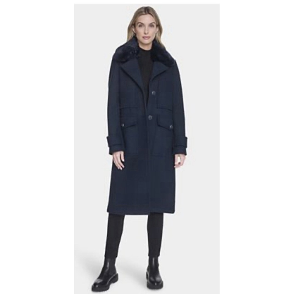 Andrew Marc Olpae SB Wool Twill Women's Coat dark blue Size Large Removable Fur